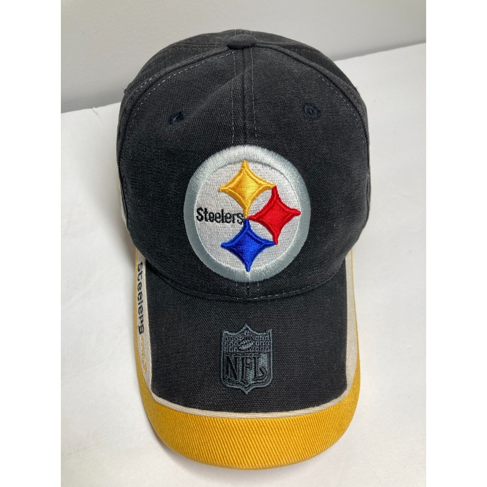 Steelers Cap Hat Adult Adjustable Black Yellow Logo NFL Football‎ Fans Stained